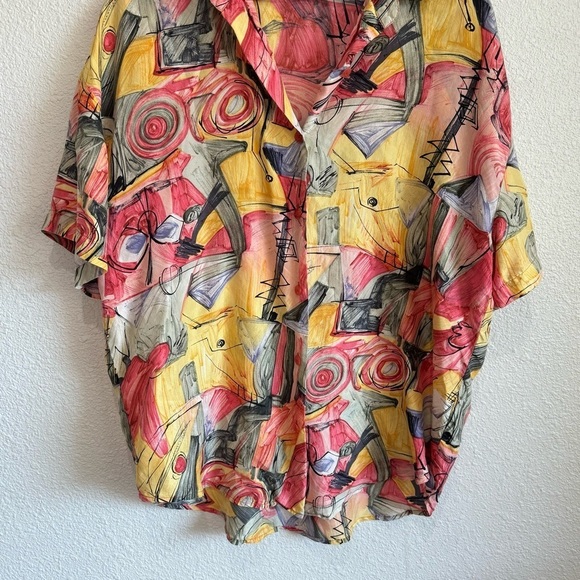 VTG 90’s The Limited Adult Small Silk Button Down Shirt Colorful Abstract Art - Picture 6 of 8